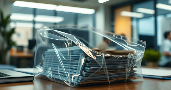 Envelope plástico transparente para organização e proteção de documentos