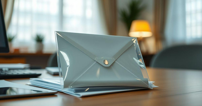 Envelope plástico transparente ideal para organização e proteção
